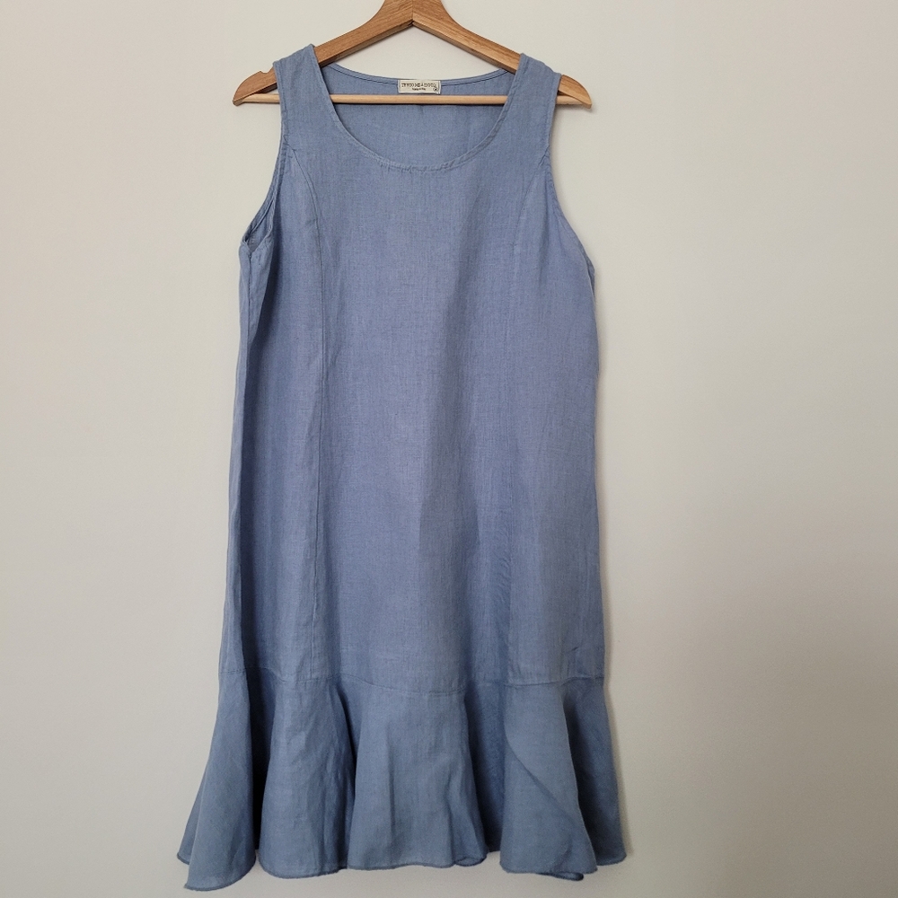 Terzo Millennio Linen Dress Light Blue Size Medium - Made In Italy